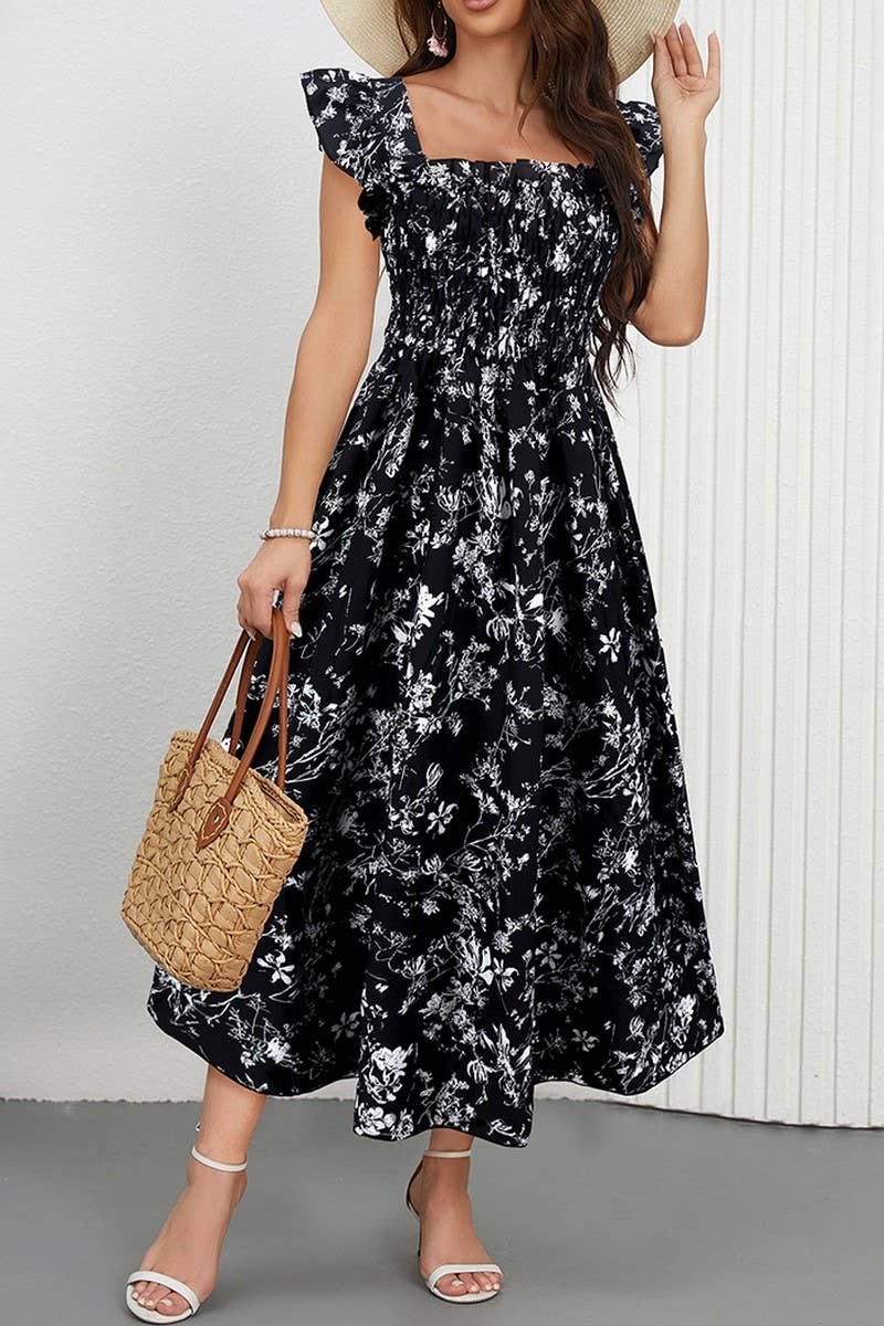 CWDMD6205_FLORAL FLUTTER SLEEVE SQUARE NECK MAXI DRESS
