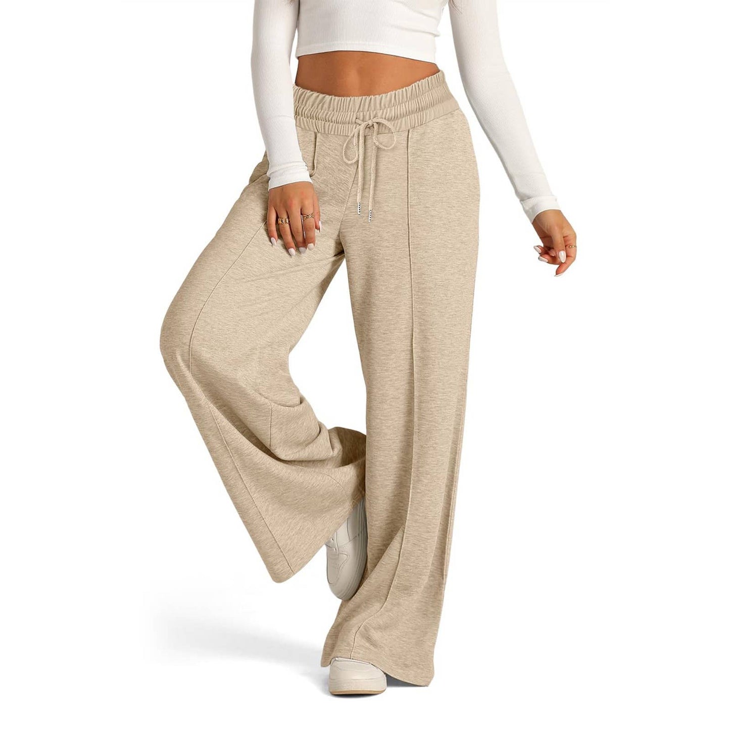TETHERED SOLID COLOR WAIST FASHION WIDE LEG PANTS