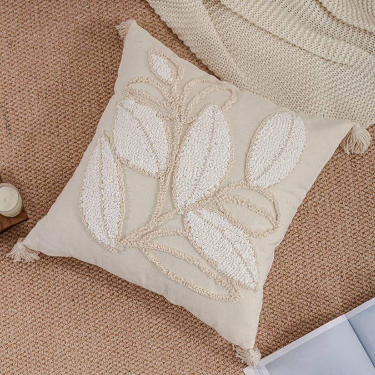 Boho Leaf Tufted Pillow Cover for Sofa Decor_CWMM7691