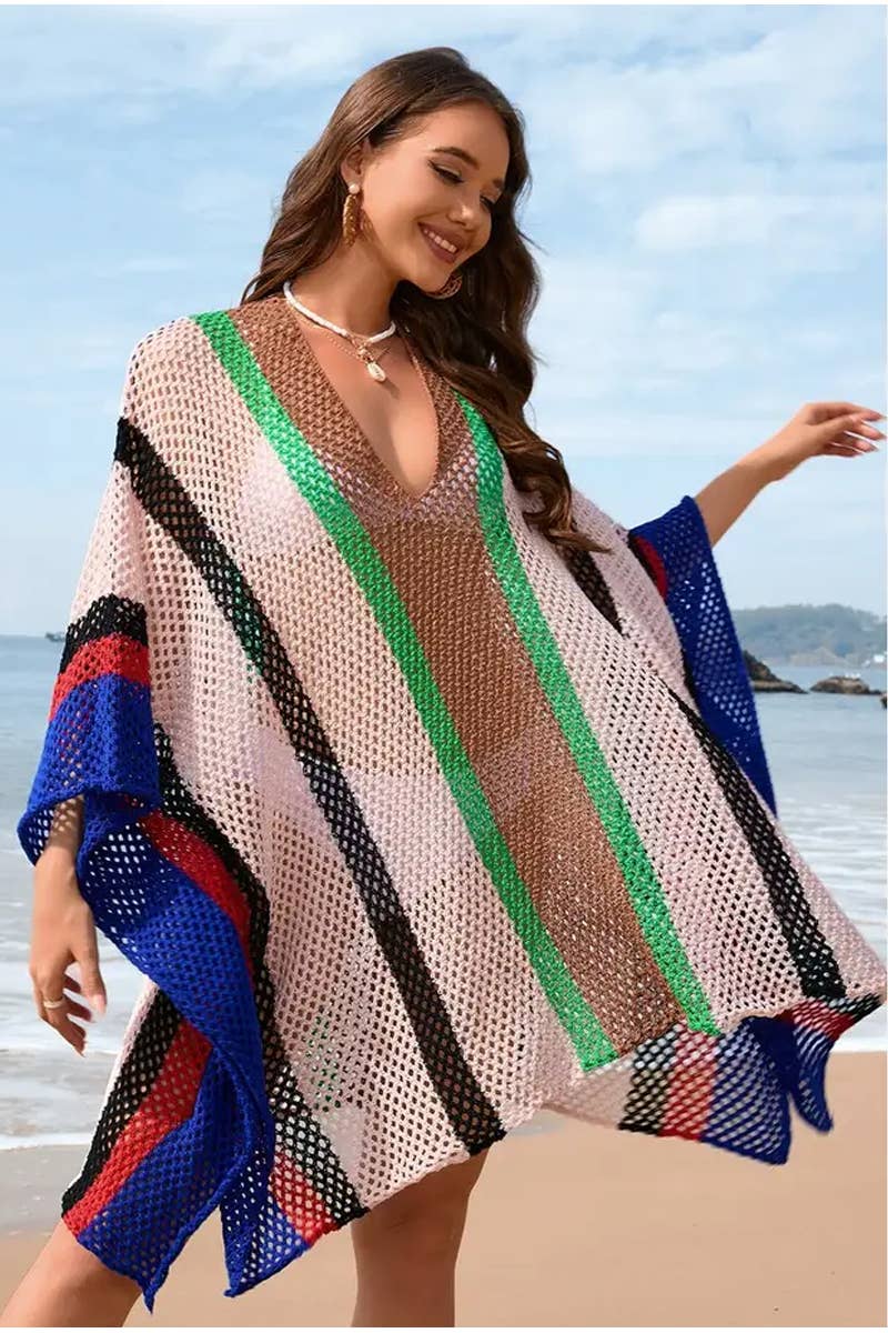 CWDSD7357_SPLICED   HOLLOW BEACH DRESS LOOSE BIKINI COVER UP