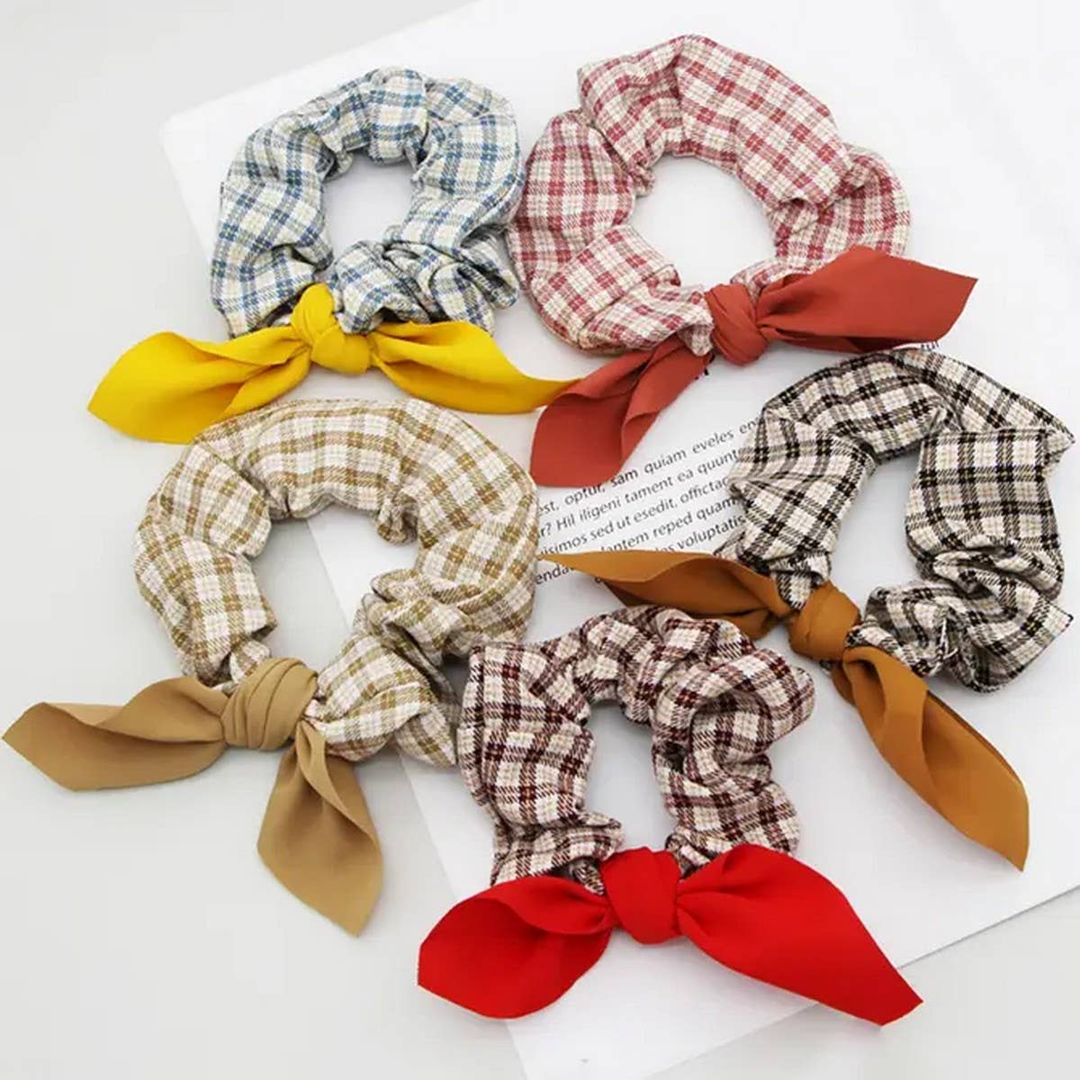 5PCS GINGHAM CLOTH BOW TIED SCRUNCHIE_CWAHA0178