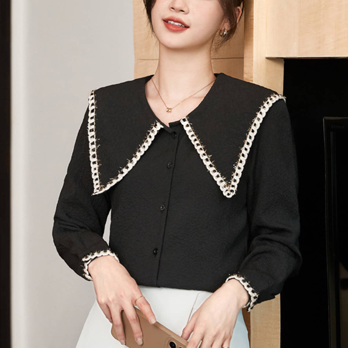 JACQUARD CHIFFON BLOUSE FOR WOMEN