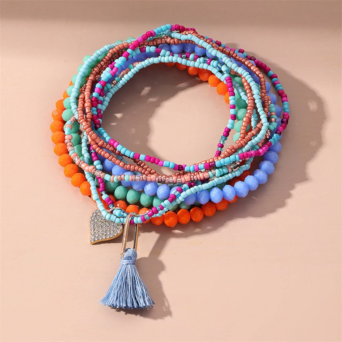Boho Beaded Heart Tassel Anklet ??Colorful Vibes_CWMM6341