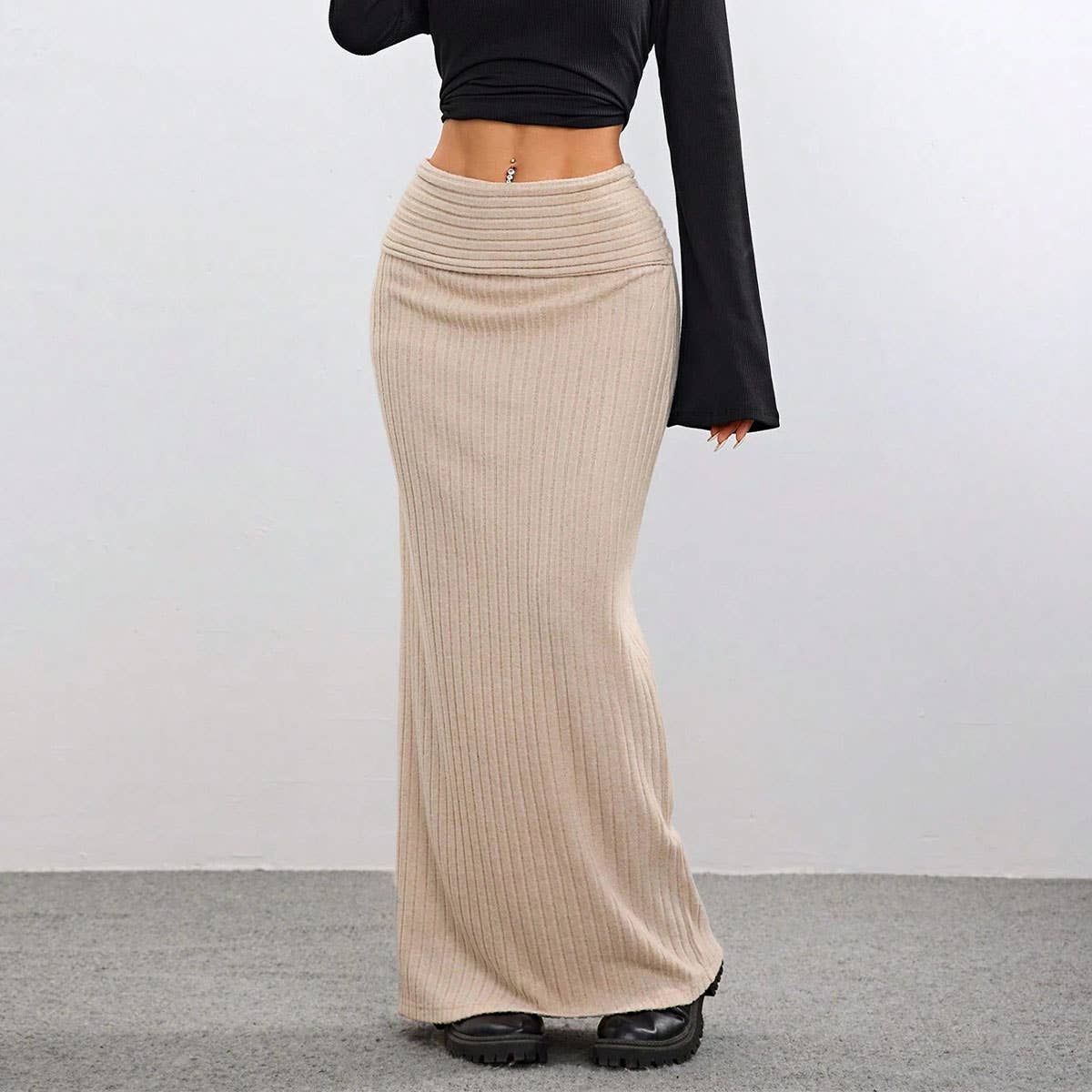 HIGH-WAISTED SLIMMING SOLID COLOR CASUAL SKIRT