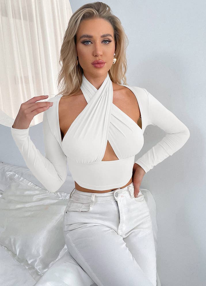 Sexy cross neck cutout blouse