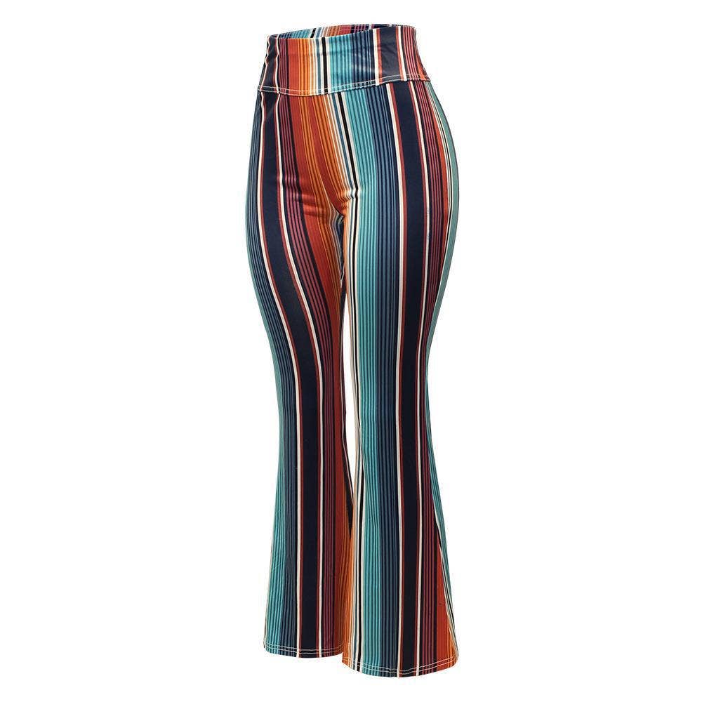 PRINTED TIGHT HEIGHT WAIST CASUAL FLARE PANTS