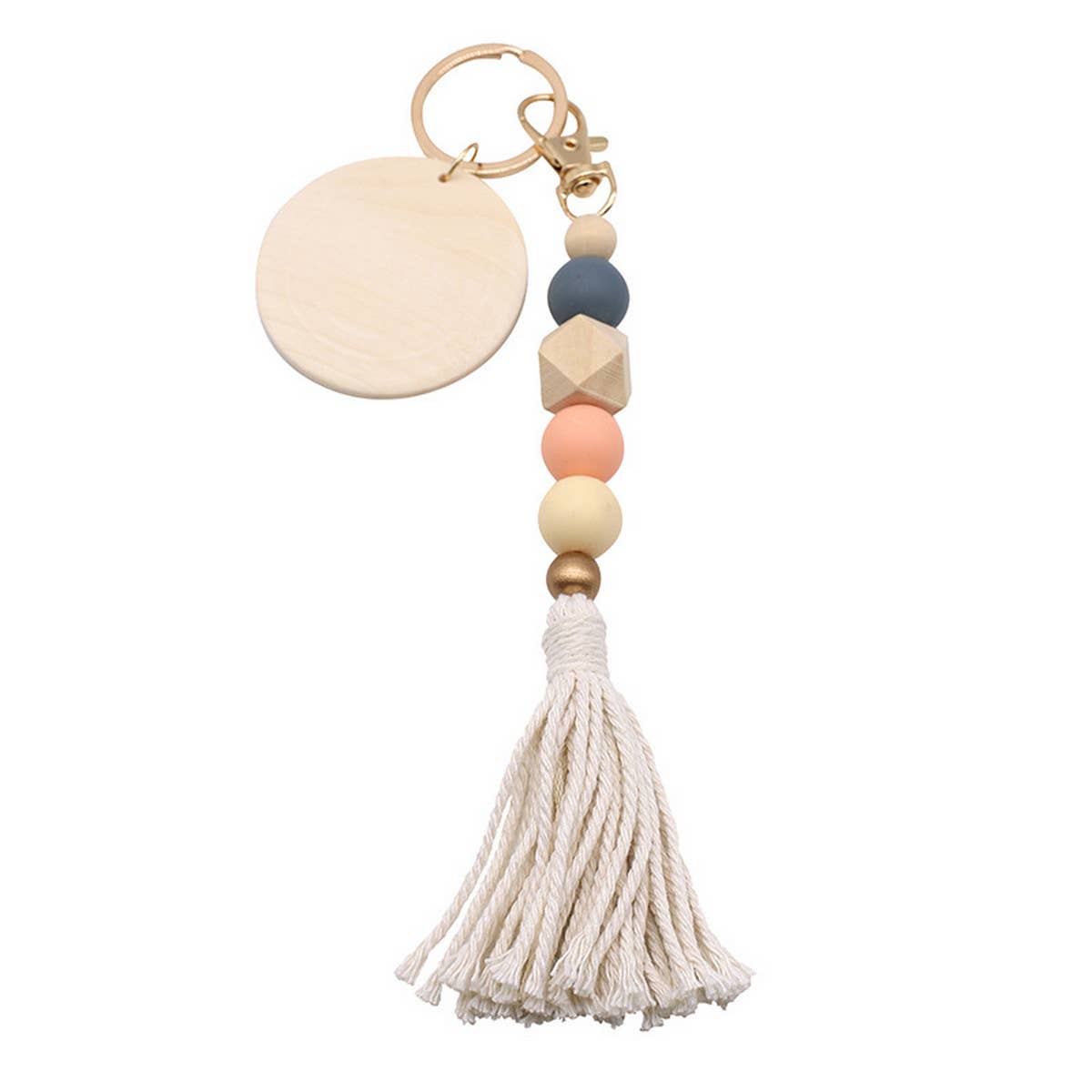 ROUND WOODEN BEADED TASSEL KEYCHAIN