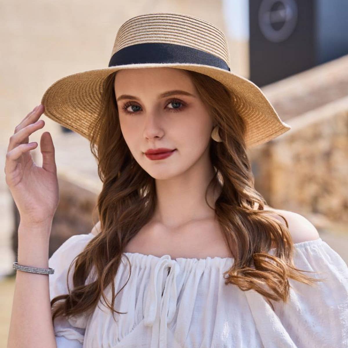 CASUAL SUN PROTECTION FLAT TOP STRAW HAT_CWAH1339