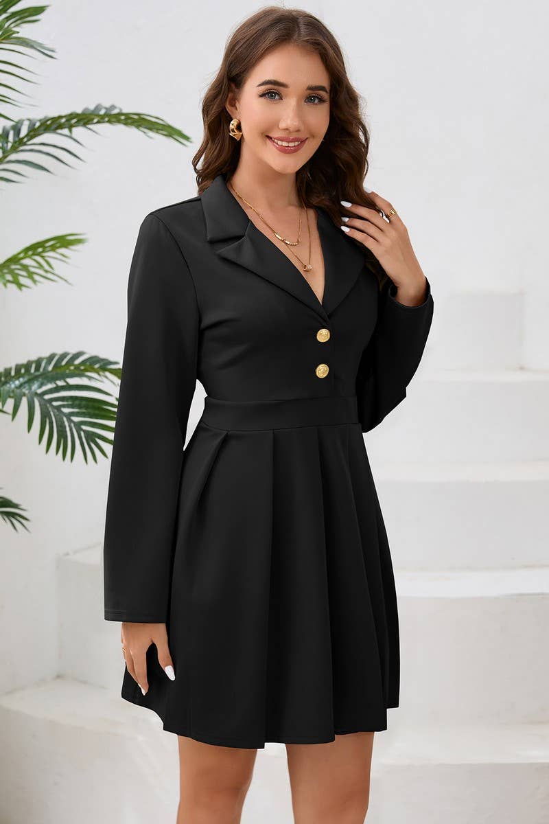 CWDSD6461_SINGLE BREASTED LAPEL PLEATED BUSINESS DRESS