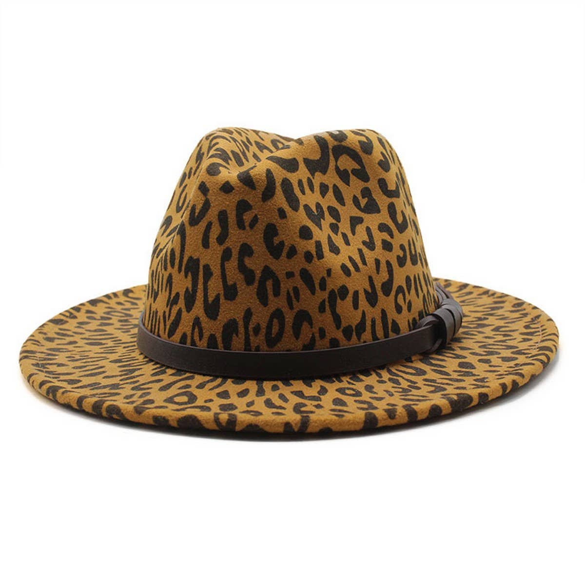 BLACK TWEED WIDE BRIM HAT LEOPARD PRINT HATJAZZ HAT_CWAH2559