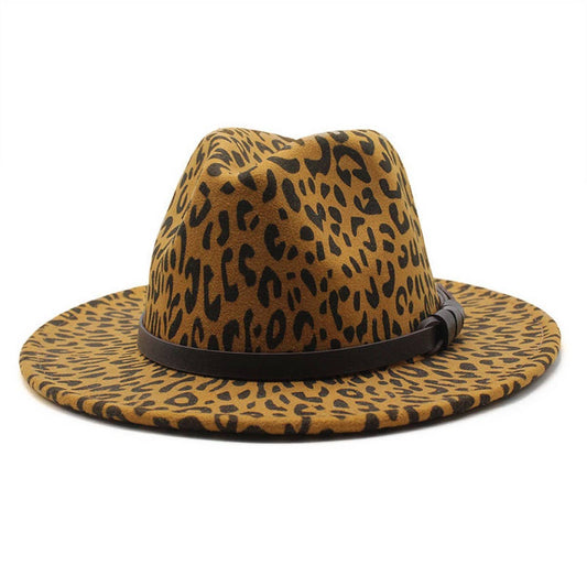 BLACK TWEED WIDE BRIM HAT LEOPARD PRINT HATJAZZ HAT_CWAH2559