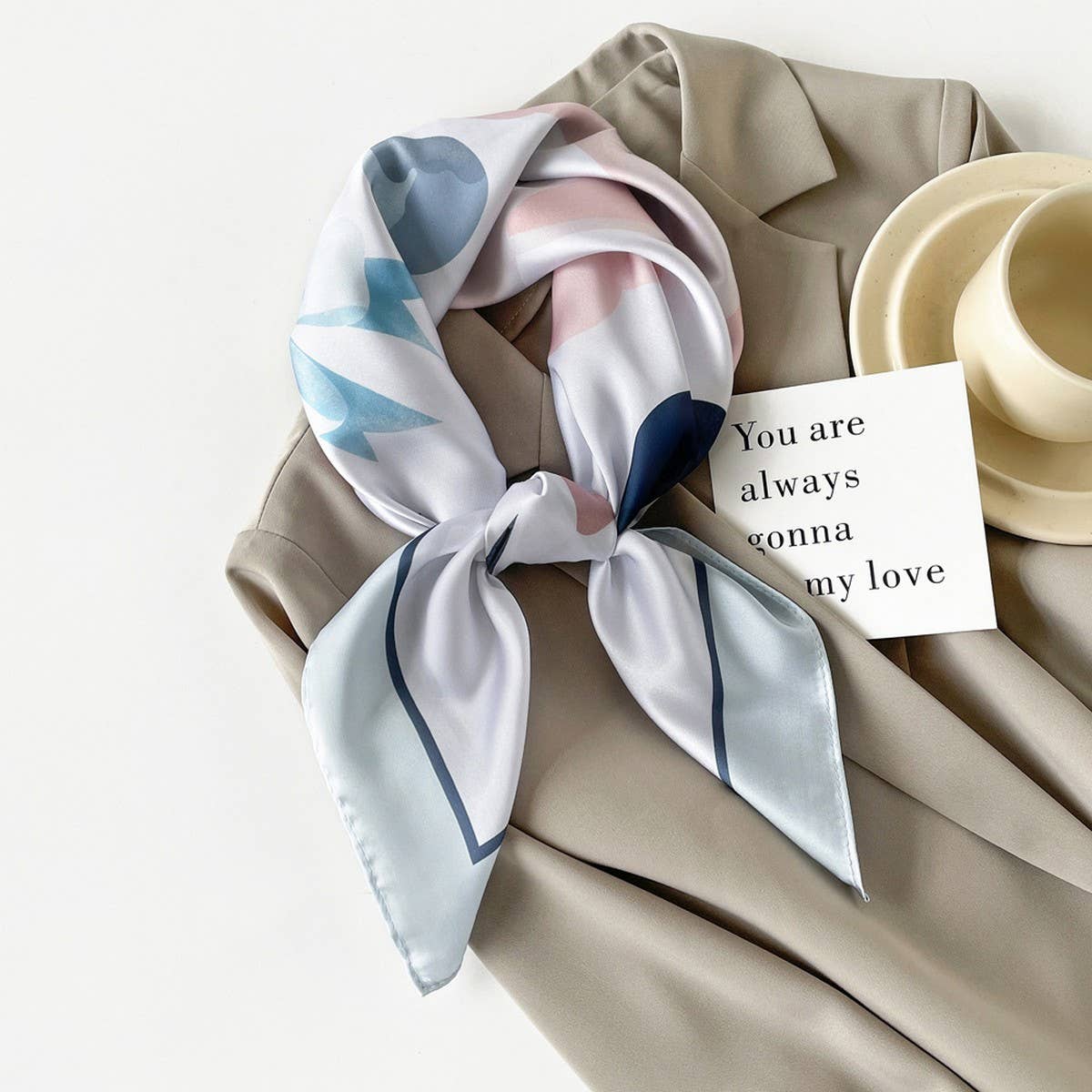 Mint Mambo Style Cartoon Print Satin Square Scarf