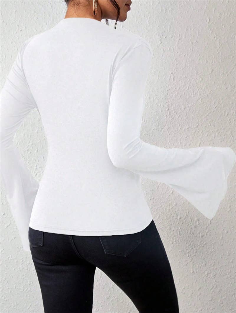 Stylish flared sleeve stand-up collar T-shirt