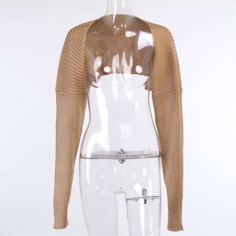 SEXY SOLID ULTRA SHORT LONG SLEEVE SWEATER JACKET