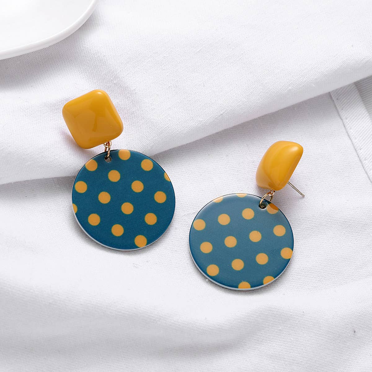 RETRO SMALL FRESH SQUARE POLKA DOT EARRINGS_CWAJE1636