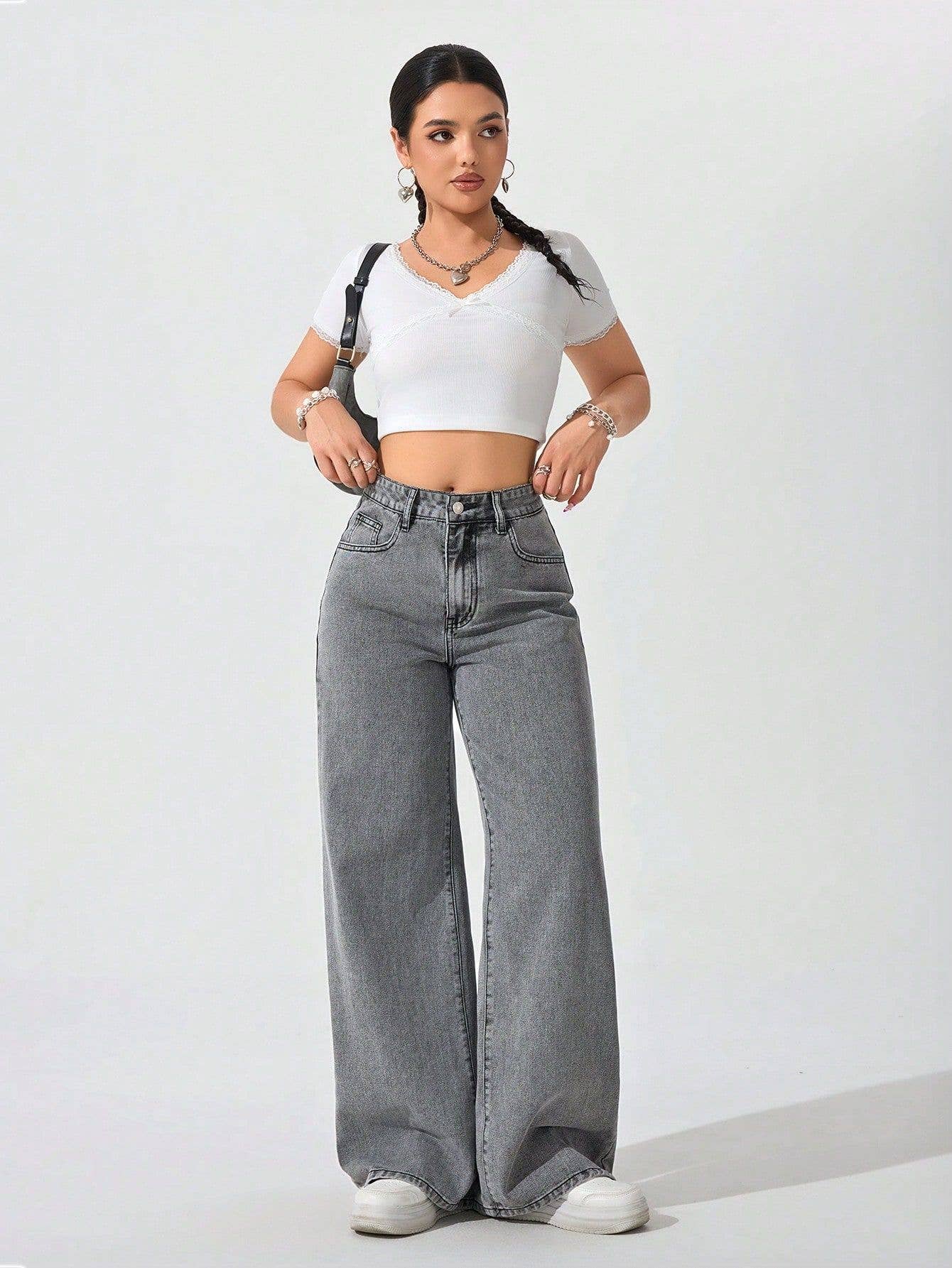 High-waisted floor-length straight-leg pants