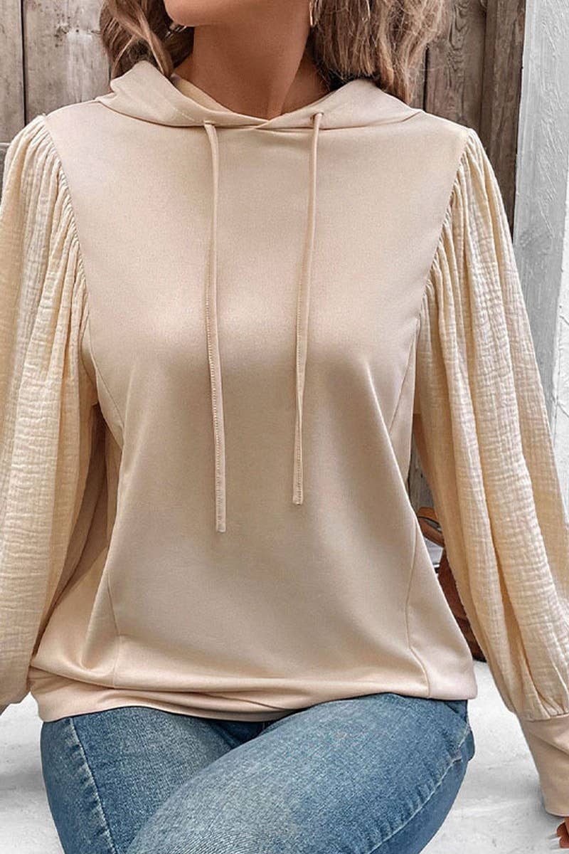 CWOHOL0684_SOLID PUFF SLEEVE HOODED SWEATSHIRT