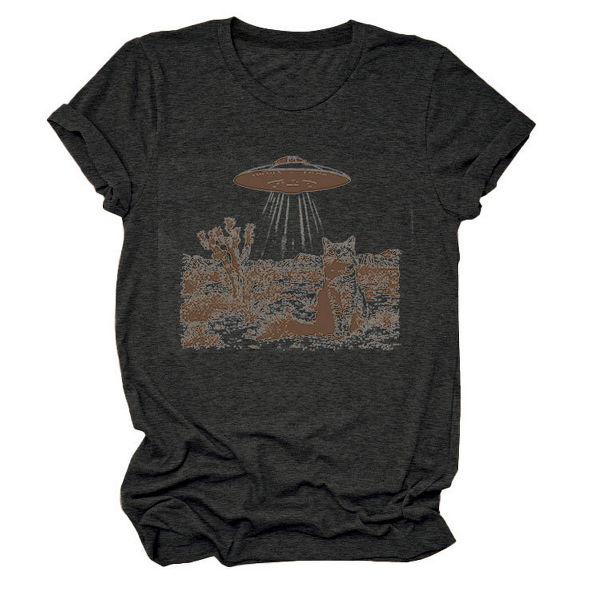 Cat and Spaceship Graphic Tee for Women_CWTTS1514