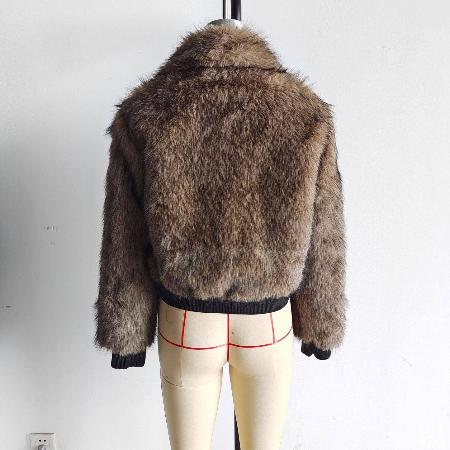 Lapel long-sleeved faux fur patchwork jacket