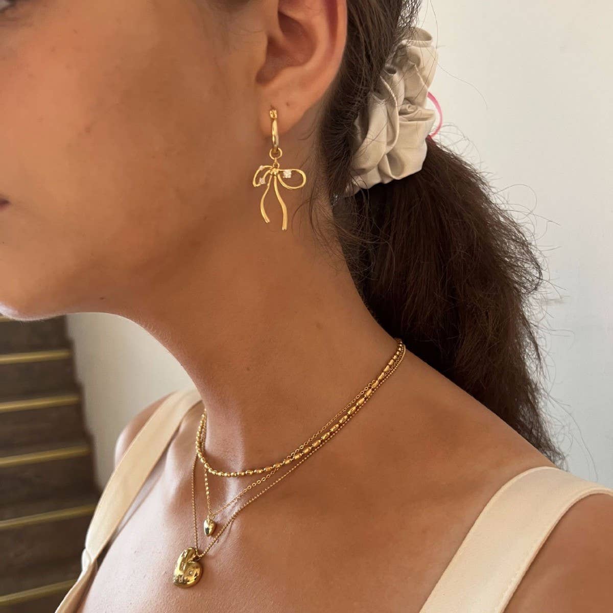 All-match fairy sweet zircon bow earrings_CWMM5511