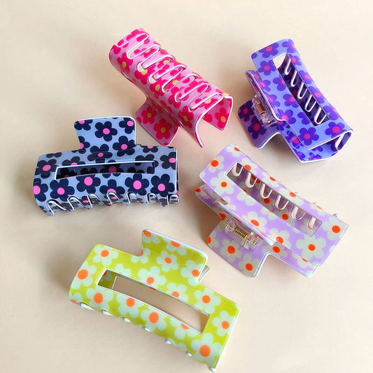 Dopamine Flower Square Hair Claw Clip, Cute Style_CWAHA1022