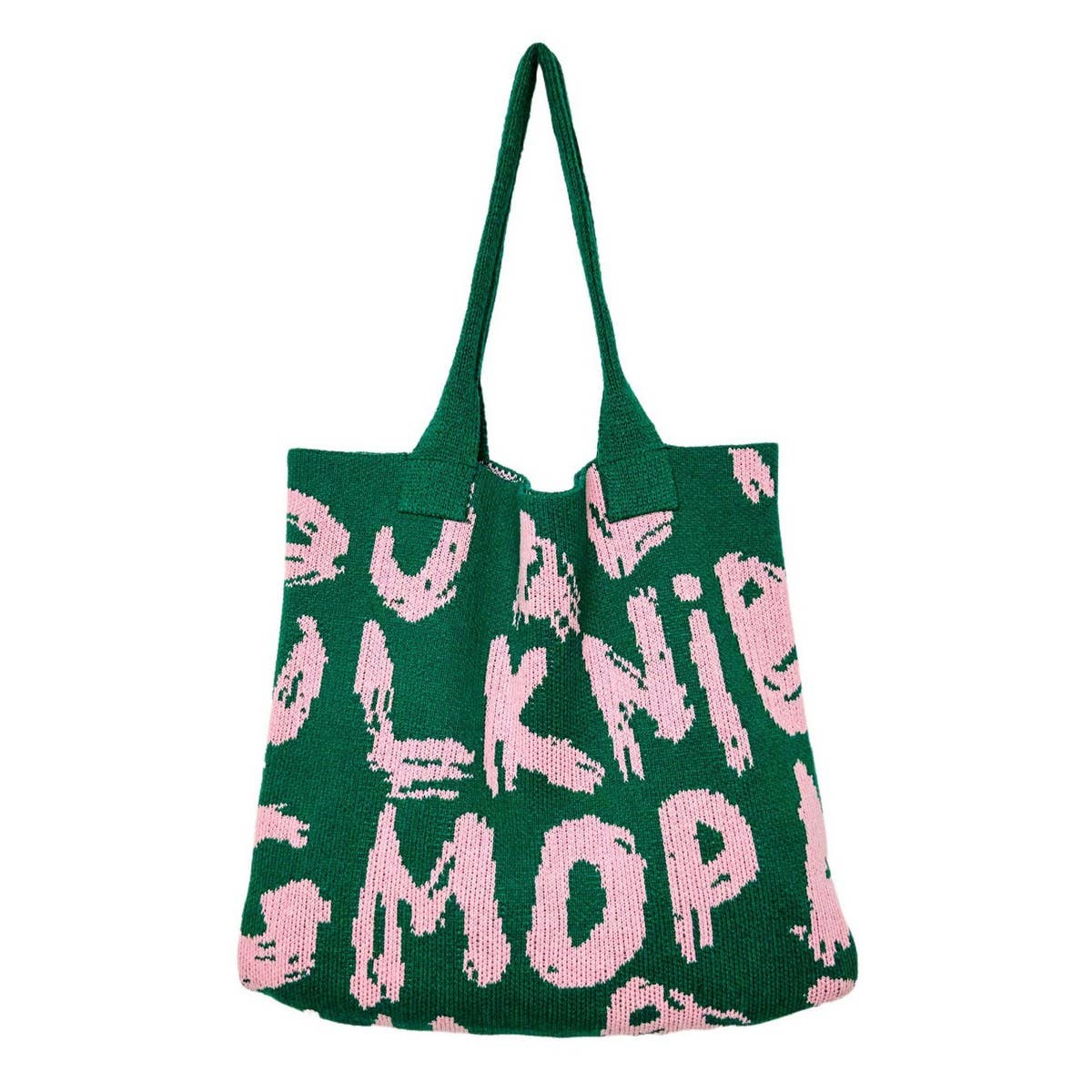 CWAB4572_LETTER PRINTED KNITTED SINGLE SHOULDER HANDLE BAG