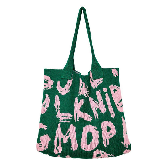 CWAB4572_LETTER PRINTED KNITTED SINGLE SHOULDER HANDLE BAG