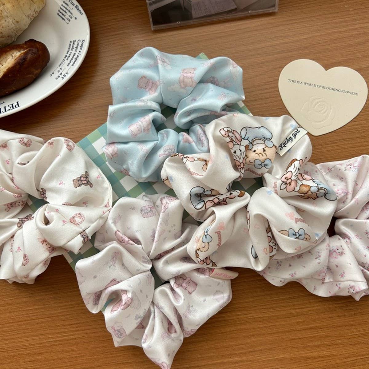 CREAMY SWEET CARTOON PRINT HAIR SCRUNCHIES