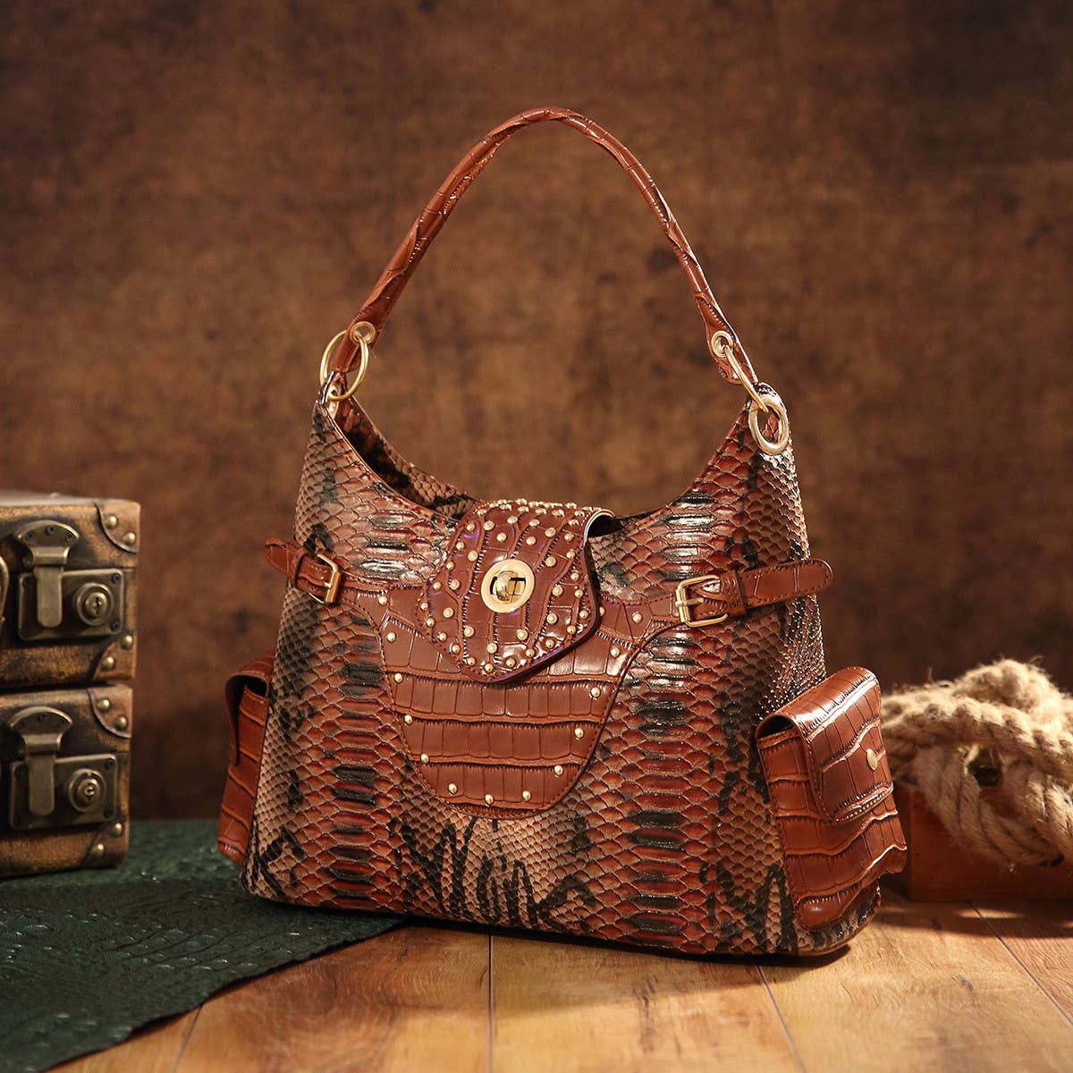 VINTAGE NEW TOTE SNAKE PRINT SHOULDER HANDBAG_CWAB2581