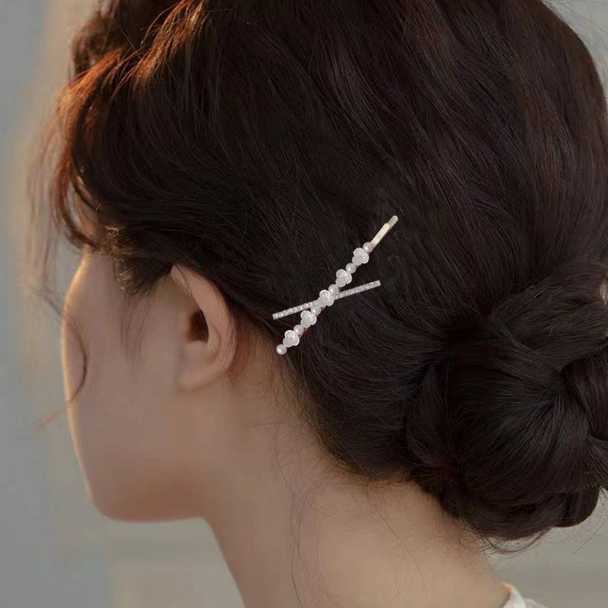 FLOWER PEARL BANGS CLIP ONE-LINE CLIP CUTE HAIRPIN