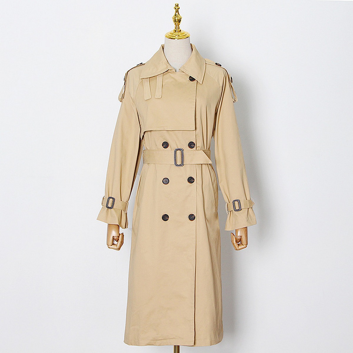 Elegant Long Trench Coat with Waist Belt & Collar