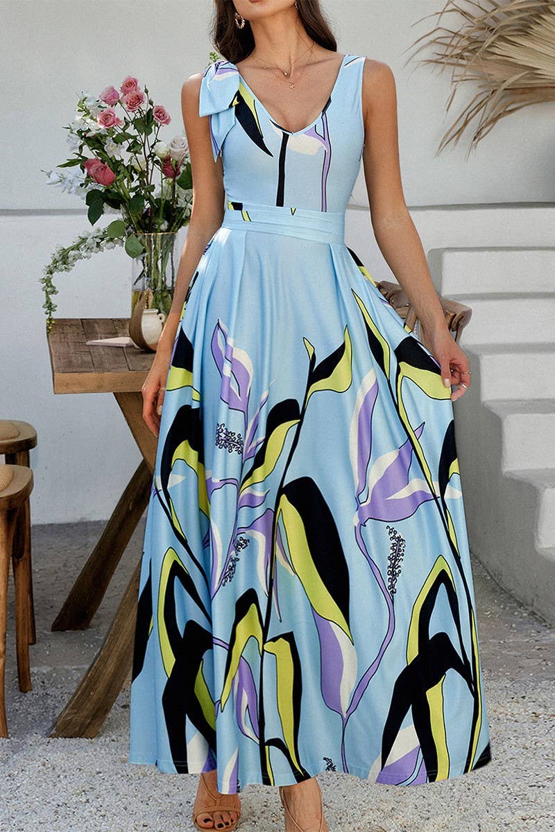 CWDMD4588_BOHEMIAN PRINT CONTRAST SLEEVELESS DRESS