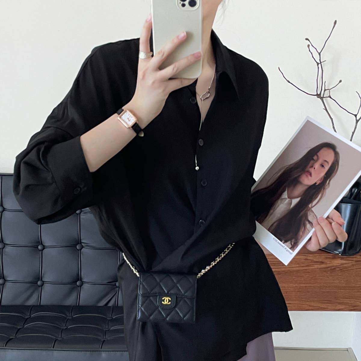 Stylish solid color shirt with side button