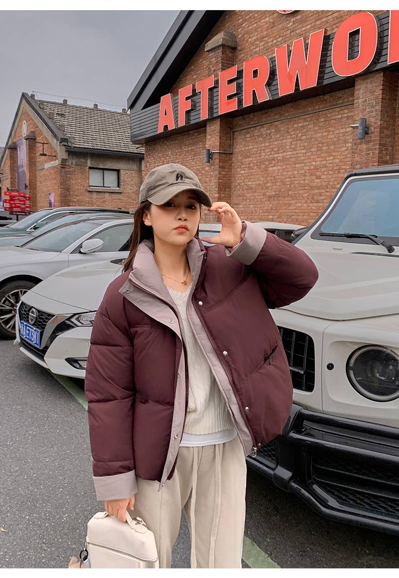 Short standing collar loose thick padded jacket