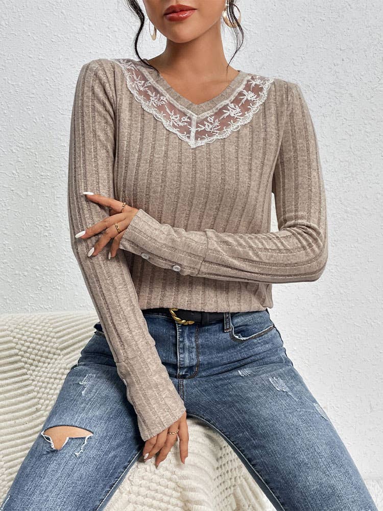 Solid color long sleeve V-neck sweater