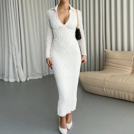 LAPEL THREE-DIMENSIONAL PATTERN COMMUTER DRESS