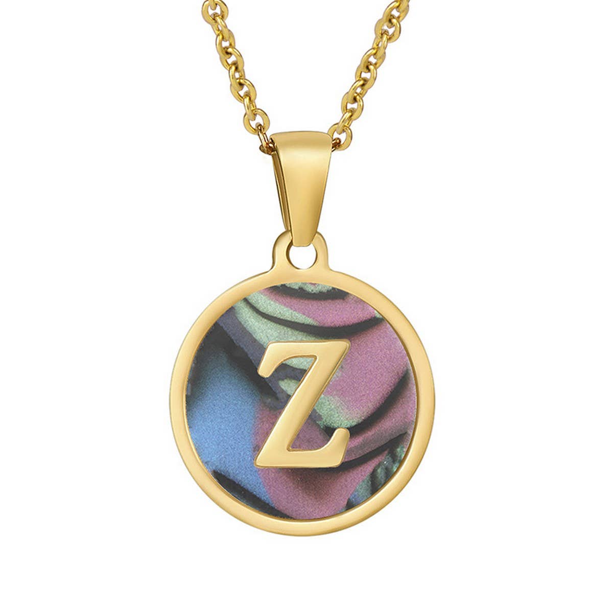 CIRCULAR SHELL ENGLISH LETTER PENDANT NECKLACE