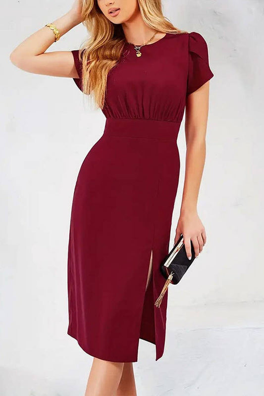 CWDMD5082_SUMMER ELASTIC WAIST SLIT COMMUTER HIP SKIRT