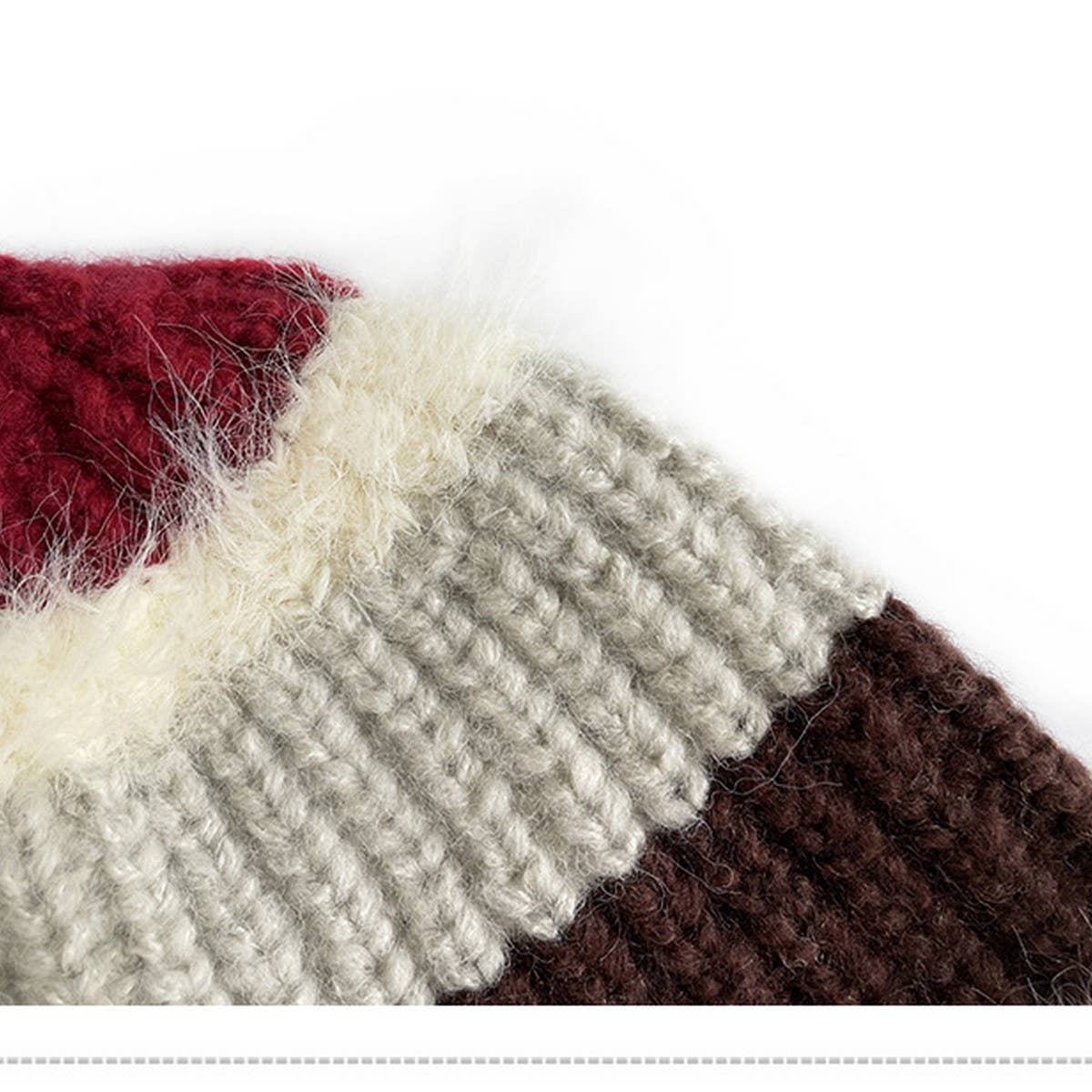 STRIPED COLORBLOCK PLUSH EDGE WOMEN'S KNITTED HAT_CWAH2062