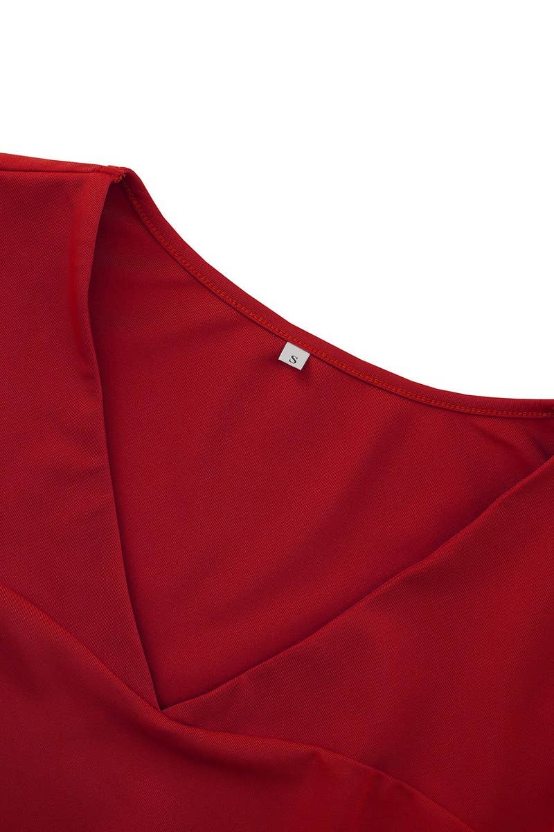 CWDSD6454_V-NECK LONGSLEEVED BELT HIP-WRAPPED KNITTED SKIRT