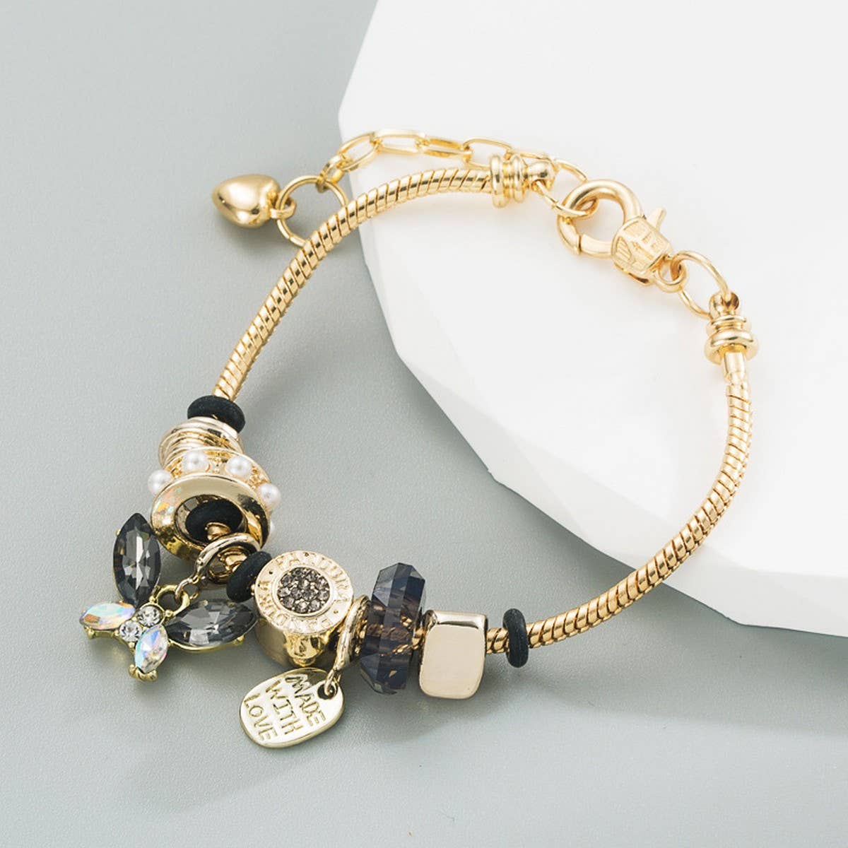 Elegant Butterfly Crystal Beaded Steel Bracelet