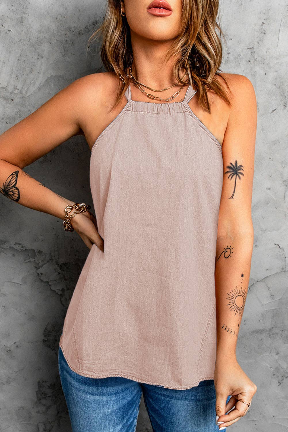 Solid-color fitting off-the-neck casual vest