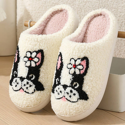 WINTER CUTE CARTOON FLOWER DOG COTTON SLIPPERS