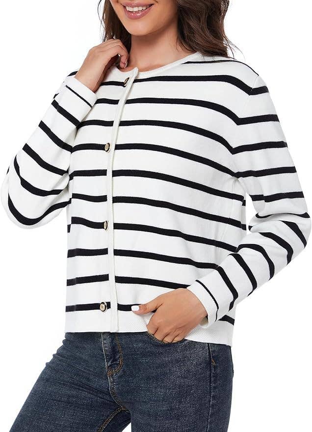 FASHION LONG-SLEEVED BUTTON-UP CREW-NECK CARDIGAN