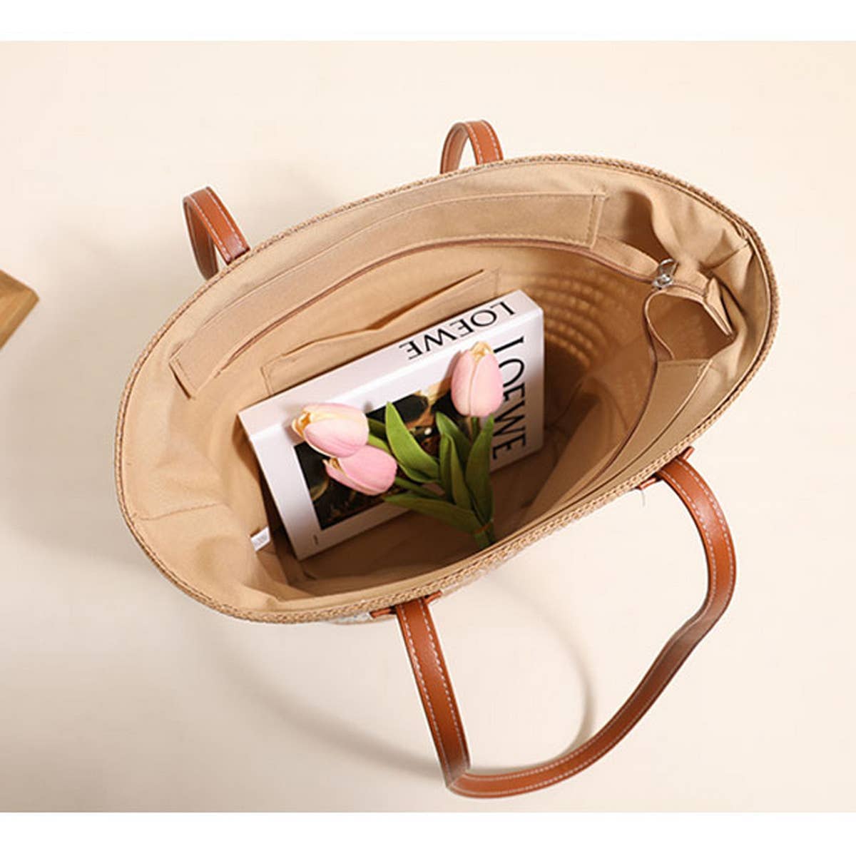 HOLLOW STRIPED ONE-SHOULDER BEACH STRAW BAG_CWAB1867