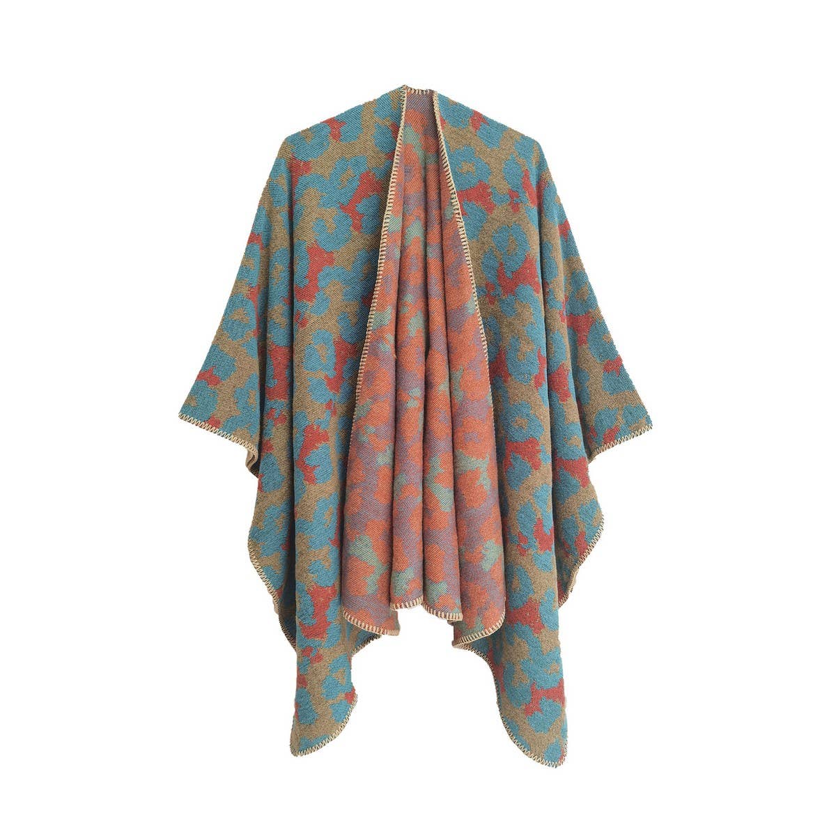 VINTAGE GRAIN PATTERN SPLIT CLOAK SHAWL