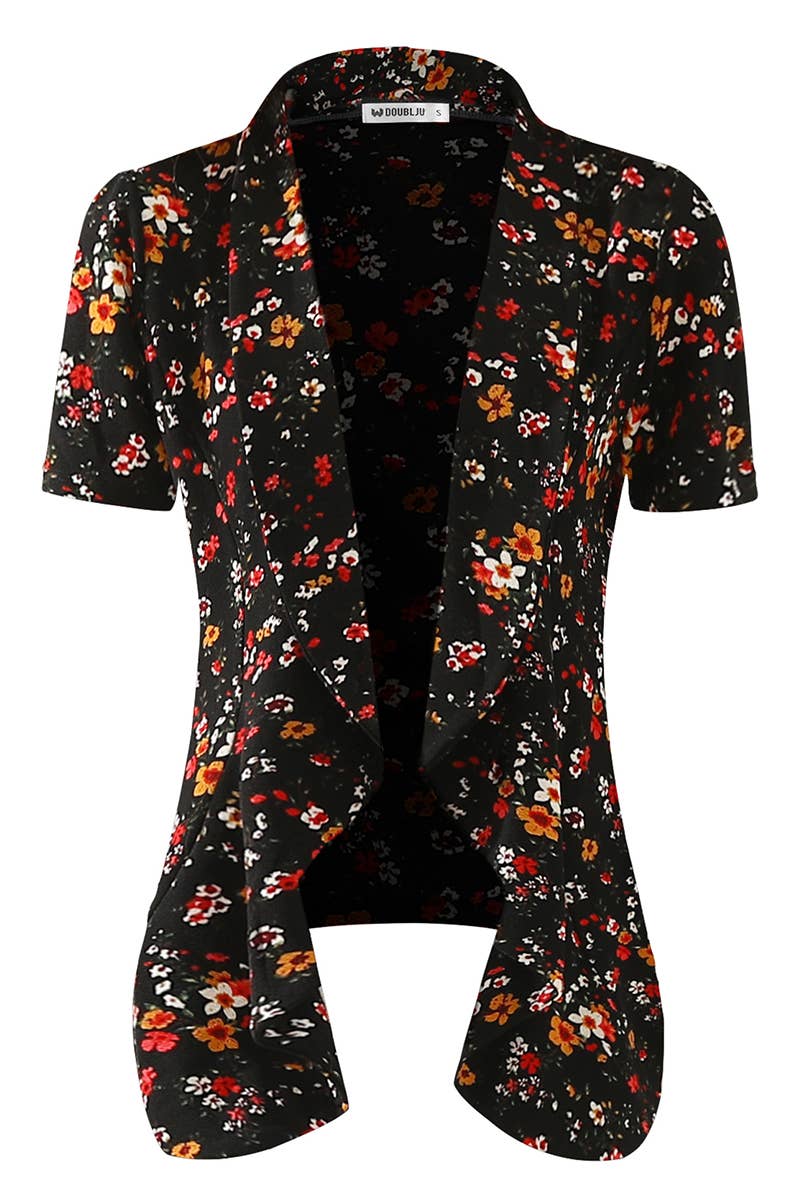 CWOBL095_Short Sleeve Open Front Draped Ruffles Blouses