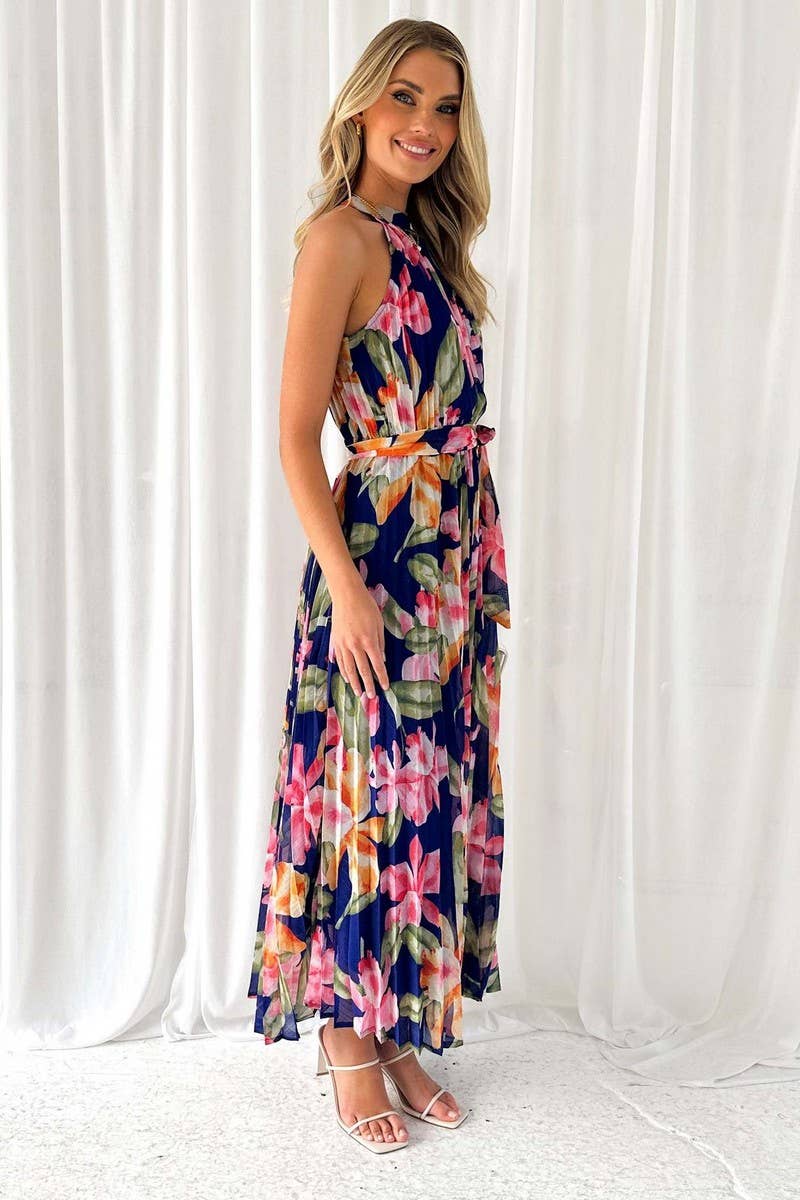 SLEEVELESS LACE UP PRINTED DRESS_CWDTD0147