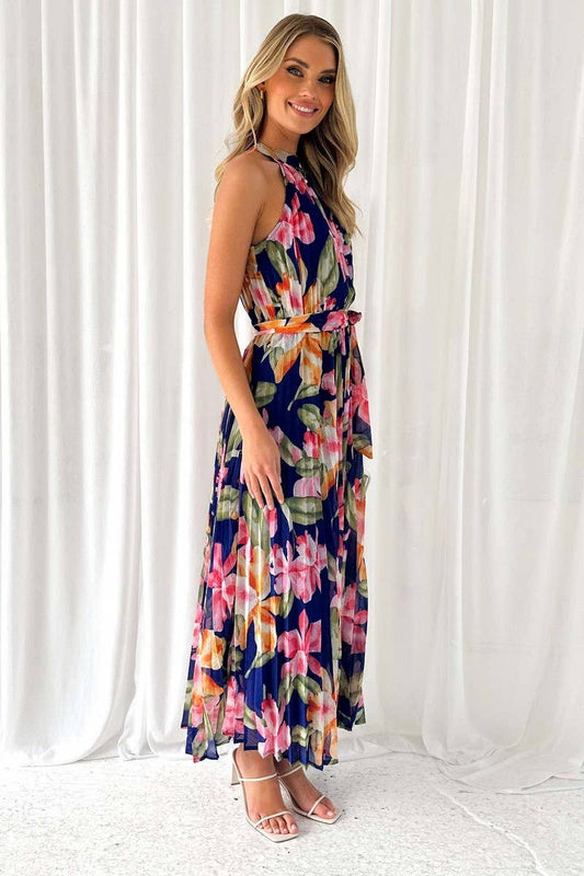 SLEEVELESS LACE UP PRINTED DRESS_CWDTD0147