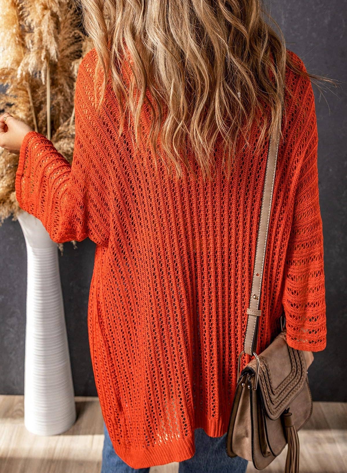 HOLLOW SOLID COLOR UNBUTTONED CARDIGAN